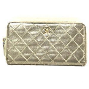 CHANEL CC Mark Quilted big stitch Zip Around Long